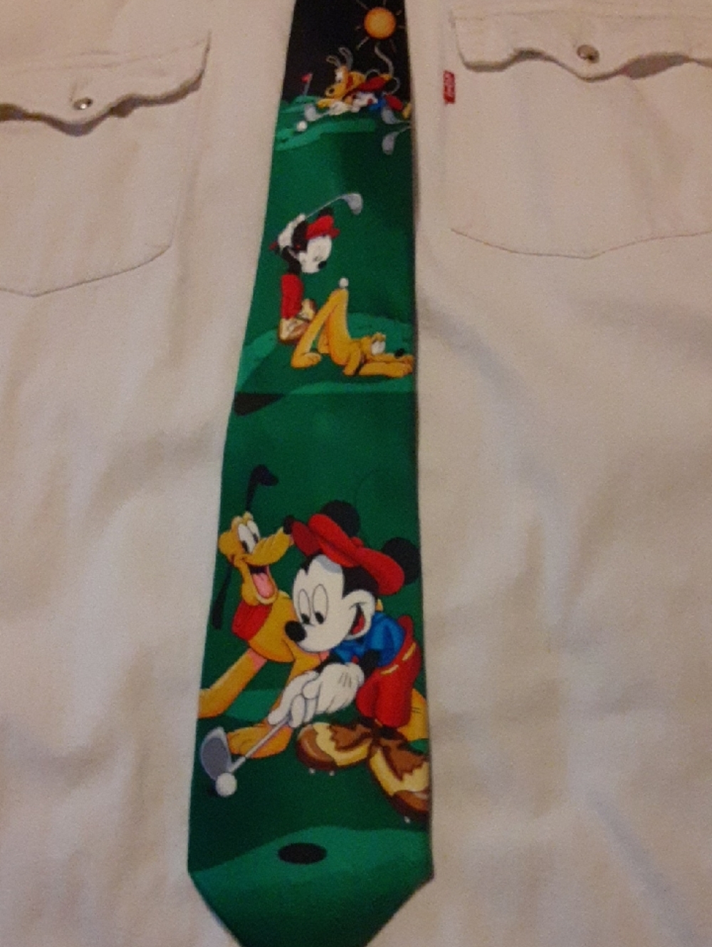 Disney Green Mickey & Pluto Golf Cartoon Tie
